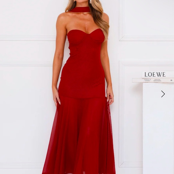 SERENE SWAY STRAPLESS MAXI DRESS RED - Picture 1 of 3